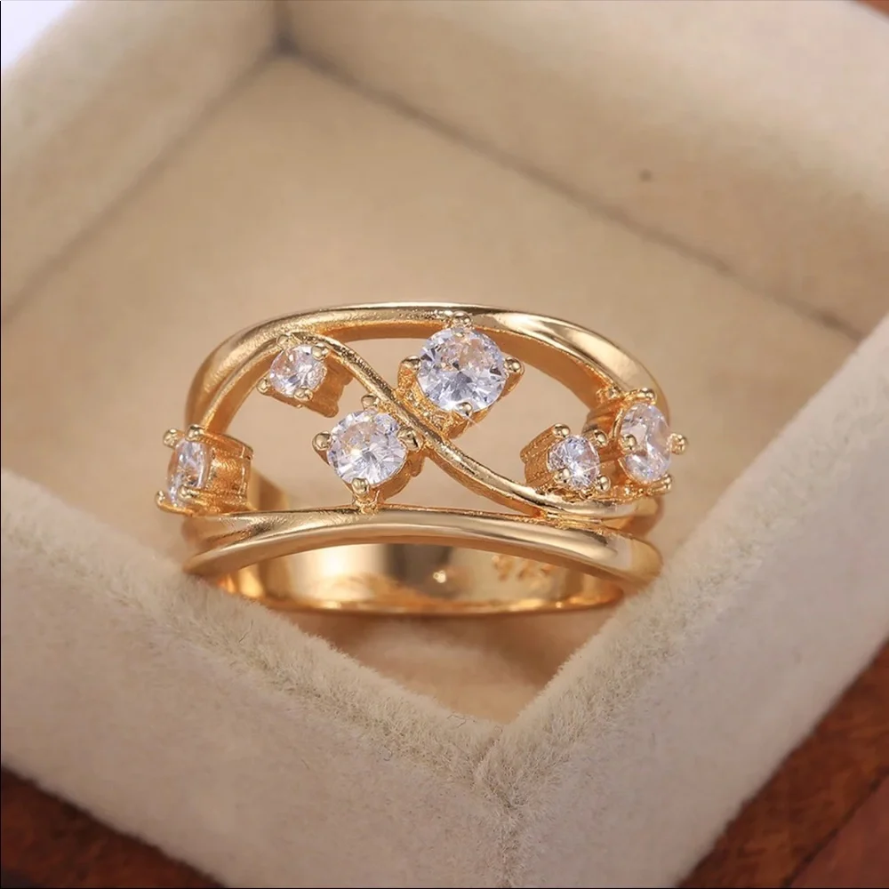 New Women’s Yellow Gold Plated Diamond Ring - Picture 6 of 8